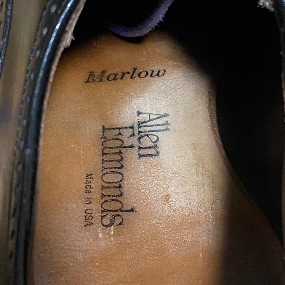 Allen Edmonds Marlow Mens Black Leather Wingtip Oxford Shoes Size 7.5 D - Picture 4 of 9